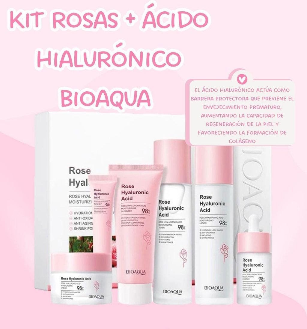 KIT ROSAS Y ÁCIDO HIALORONICO BIOAQUA CAJA DE LUJO